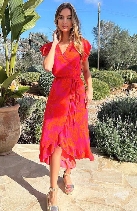 Midi Jurk Flower Jenny Fuchsia Orange – alle jurkjes — foto 6