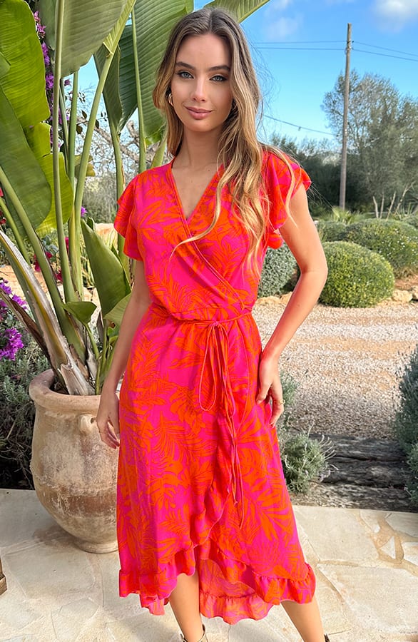 Midi Jurk Flower Jenny Fuchsia Orange – alle jurkjes — foto 4