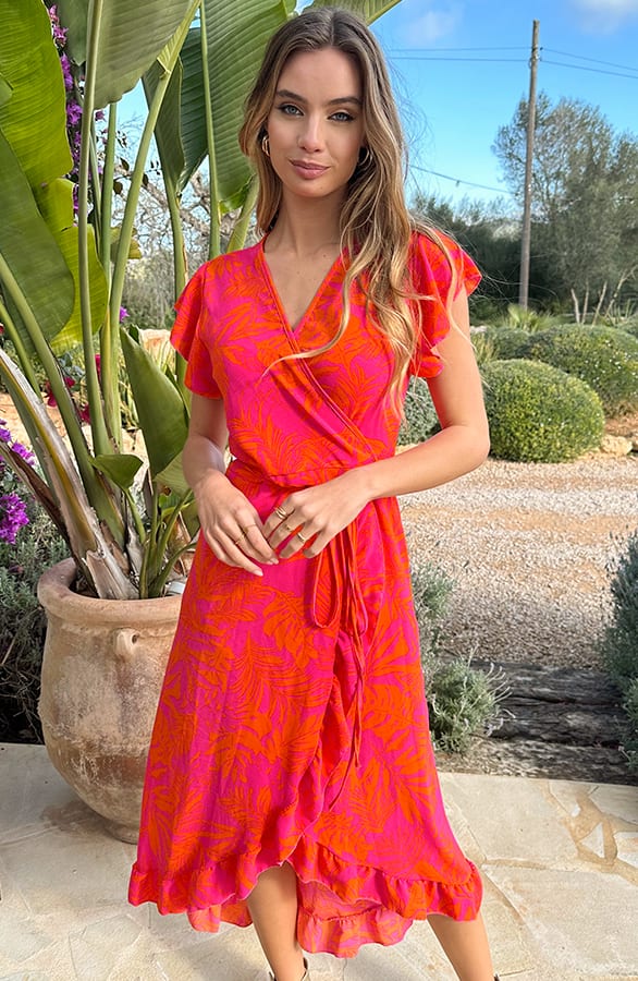 Midi Jurk Flower Jenny Fuchsia Orange – alle jurkjes — foto 5