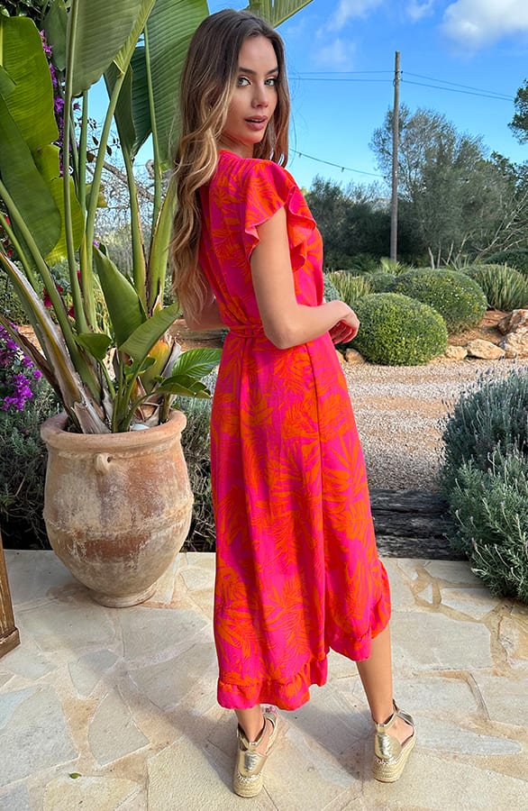 Midi Jurk Flower Jenny Fuchsia Orange – alle jurkjes — foto 2