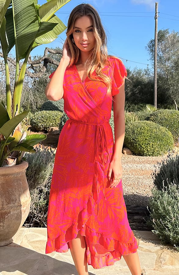 Midi Jurk Flower Jenny Fuchsia Orange – alle jurkjes — foto 3