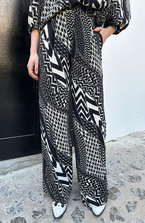Pantalon Lilly Zwart Wit Print Tall – sale