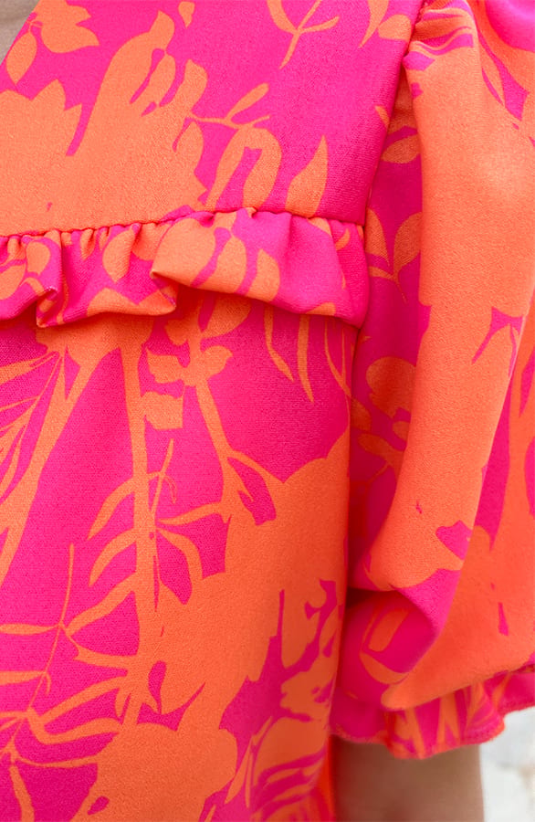Pofmouwen Top Met Ruffle Demi Print Fuschia Oranje – shirts & tops — foto 7