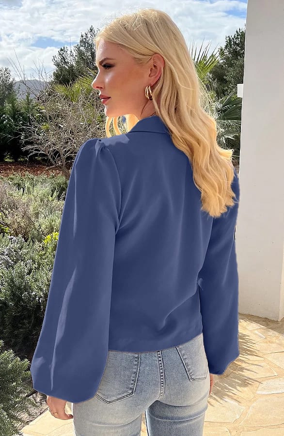 Pofmouwen Wrap Blazer Long Sleeve Zaya Jeans Blue – shoparchief — foto 3
