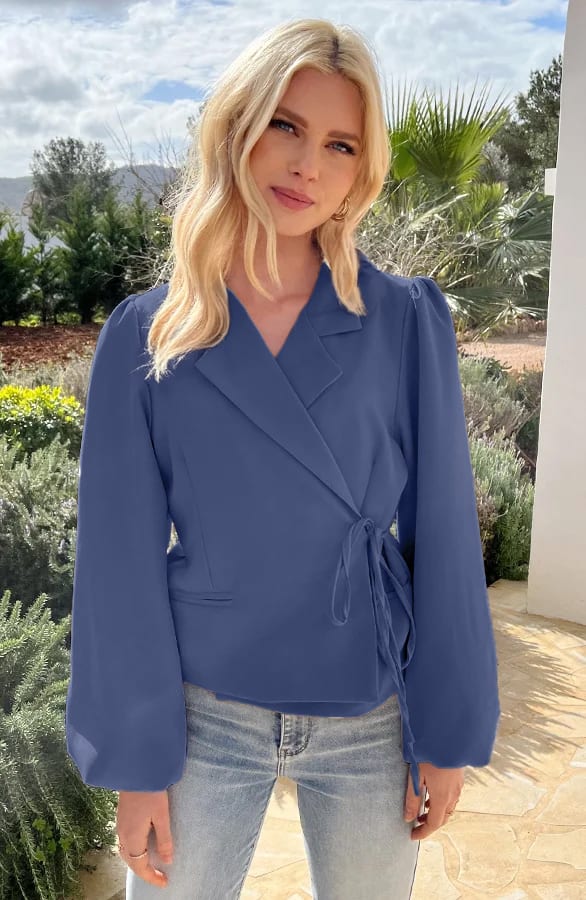 Pofmouwen Wrap Blazer Long Sleeve Zaya Jeans Blue – shoparchief