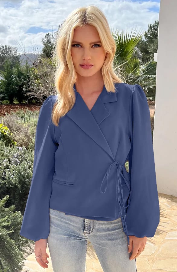 Pofmouwen Wrap Blazer Long Sleeve Zaya Jeans Blue – shoparchief — foto 2