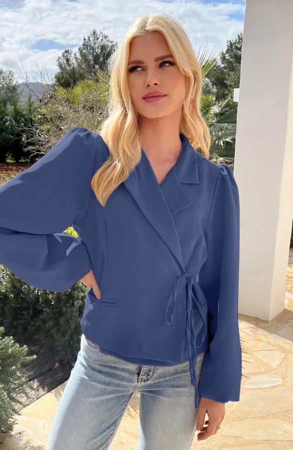 Pofmouwen Wrap Blazer Long Sleeve Zaya Jeans Blue – shoparchief — foto 4