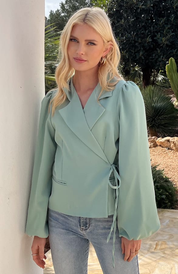Pofmouwen Wrap Blazer Long Sleeve Zaya Mint – shoparchief — foto 3