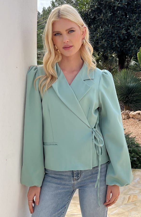 Pofmouwen Wrap Blazer Long Sleeve Zaya Mint – shoparchief — foto 5