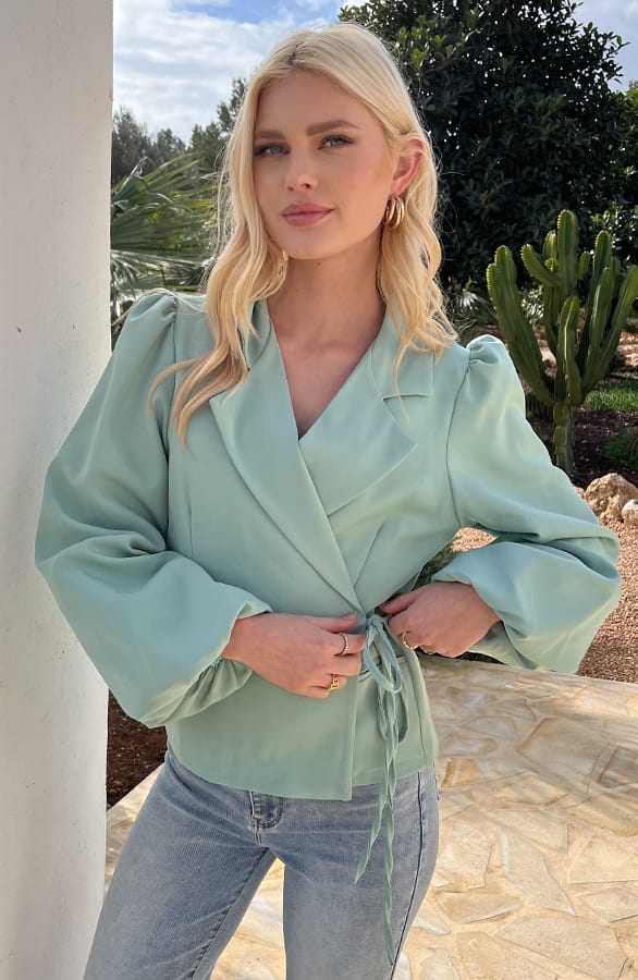 Pofmouwen Wrap Blazer Long Sleeve Zaya Mint – shoparchief — foto 6