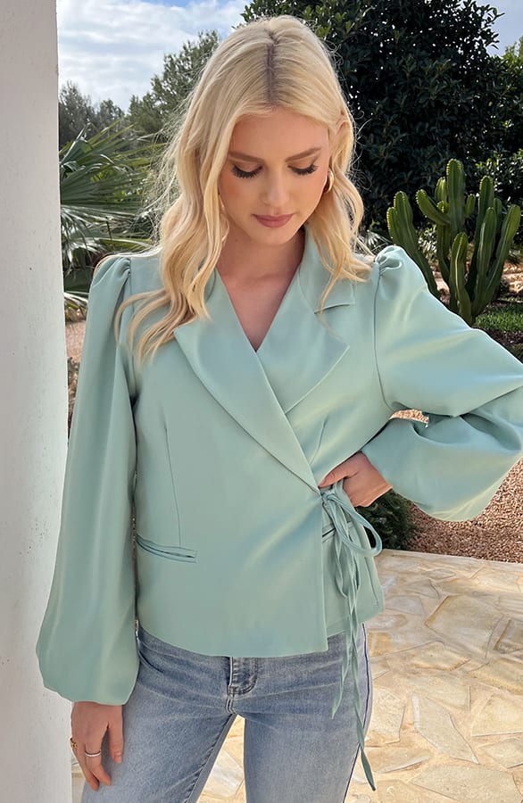 Pofmouwen Wrap Blazer Long Sleeve Zaya Mint – shoparchief