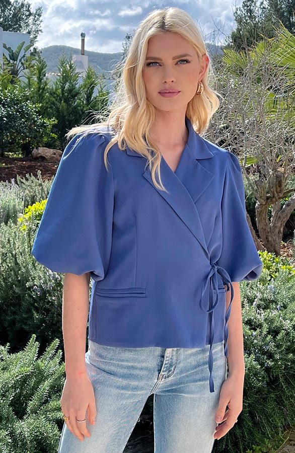 Pofmouwen Wrap Blazer Short Sleeve Zaya Blue Jeans – shoparchief — foto 2