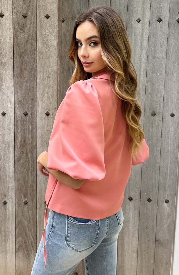 Pofmouwen Wrap Blazer Short Sleeve Zaya Koraal – shoparchief — foto 2