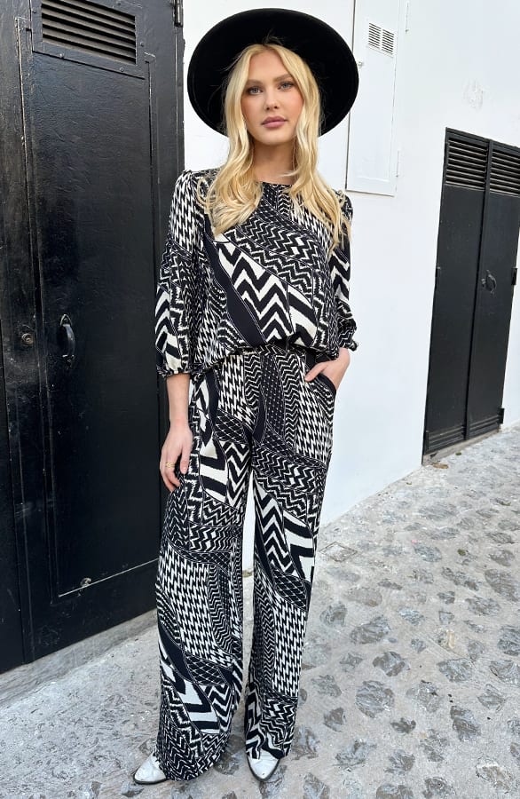 Puff Sleeve Top Lilly Zwart Wit Print – shoparchief — foto 7