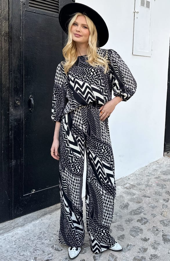 Puff Sleeve Top Lilly Zwart Wit Print – shoparchief — foto 8