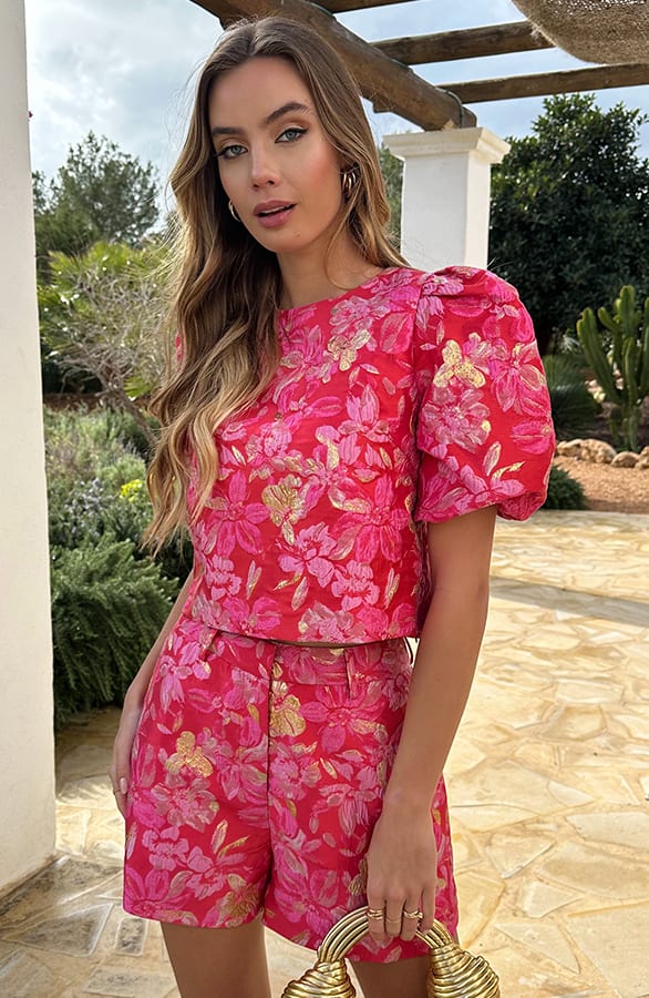 Romantic Jacquard Roses Top Merel Fuchsia – shirts & tops — foto 5