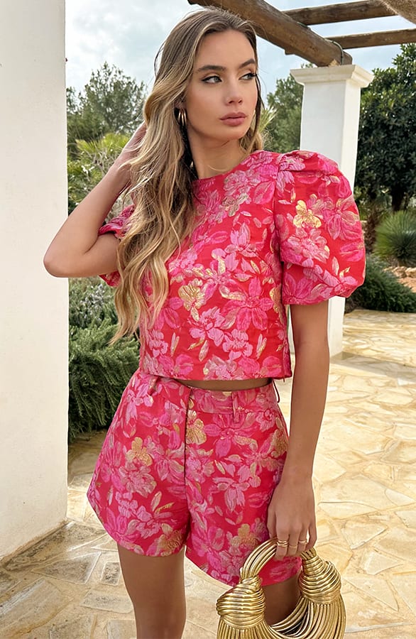 Romantic Jacquard Roses Top Merel Fuchsia – shirts & tops — foto 2