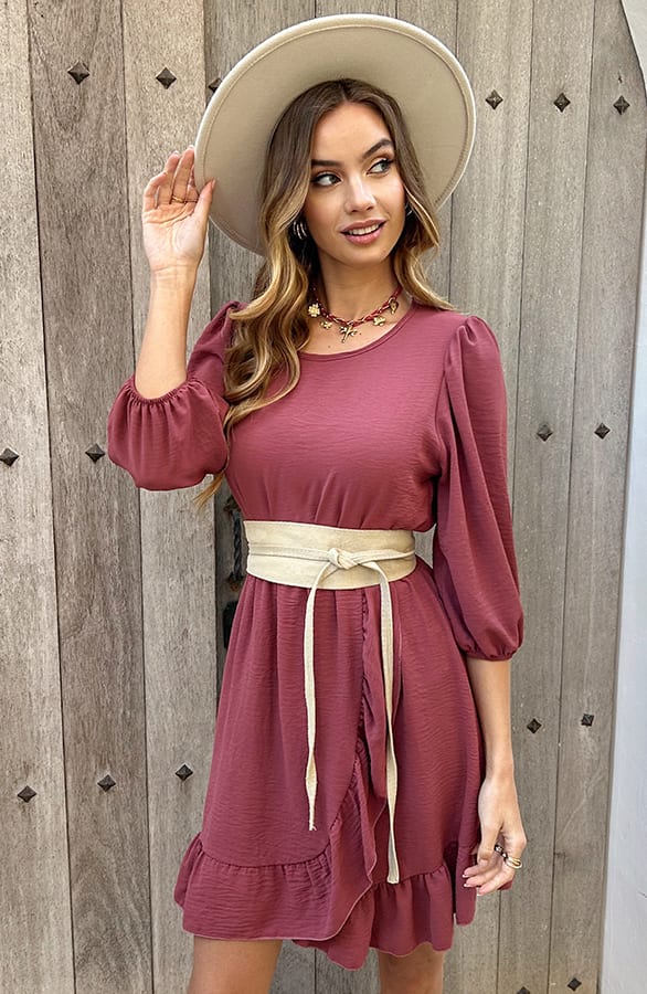 Ruffle Jurk Met Pofmouw Dany  Dust Roze – alle jurkjes — foto 7