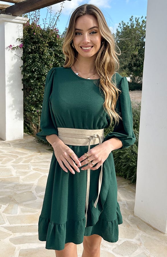 Ruffle Jurk Met Pofmouw Dany Emerald – shoparchief