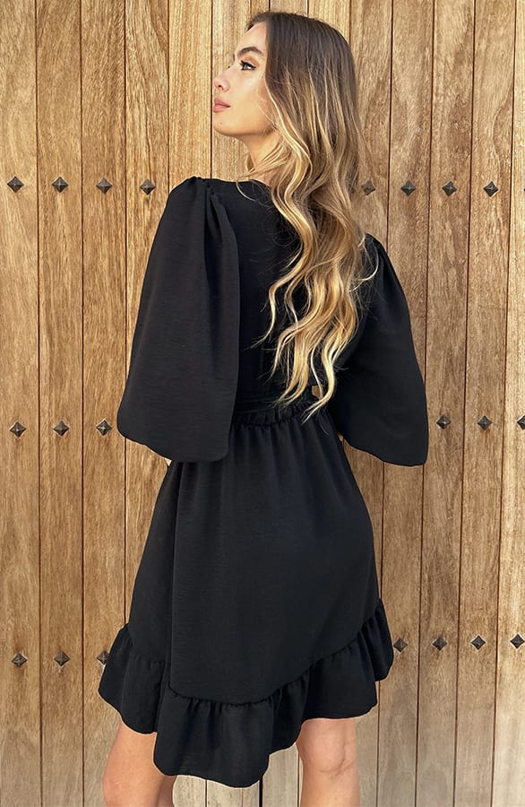 Ruffle Jurk Met Pofmouw Dany Zwart – shoparchief — foto 3