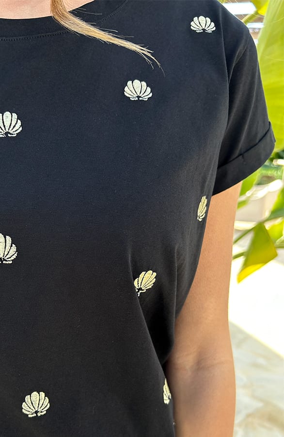 Schelpen T-Shirt Katoen Elies Zwart – shirts & tops — foto 8