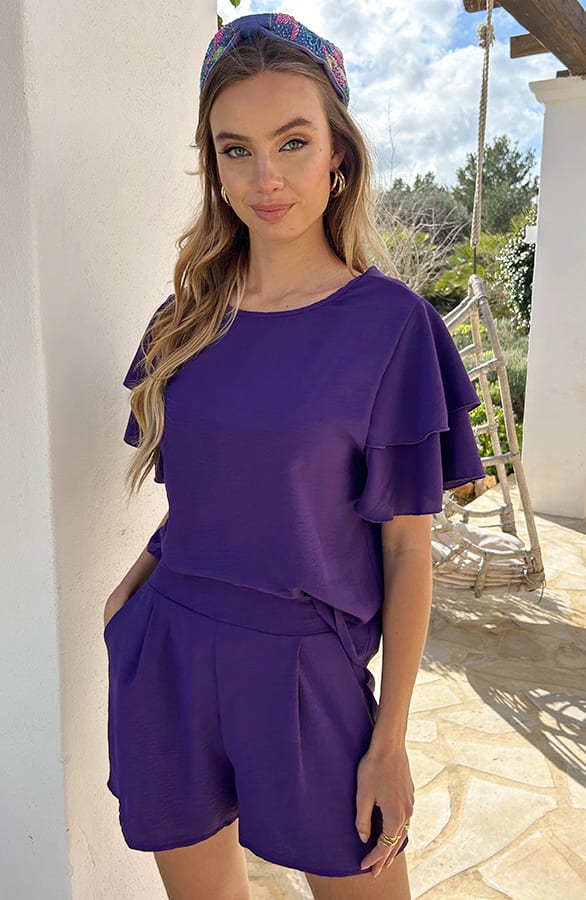 Top Met Ruffle Mouw Lilly Donker Paars – shirts & tops — foto 7