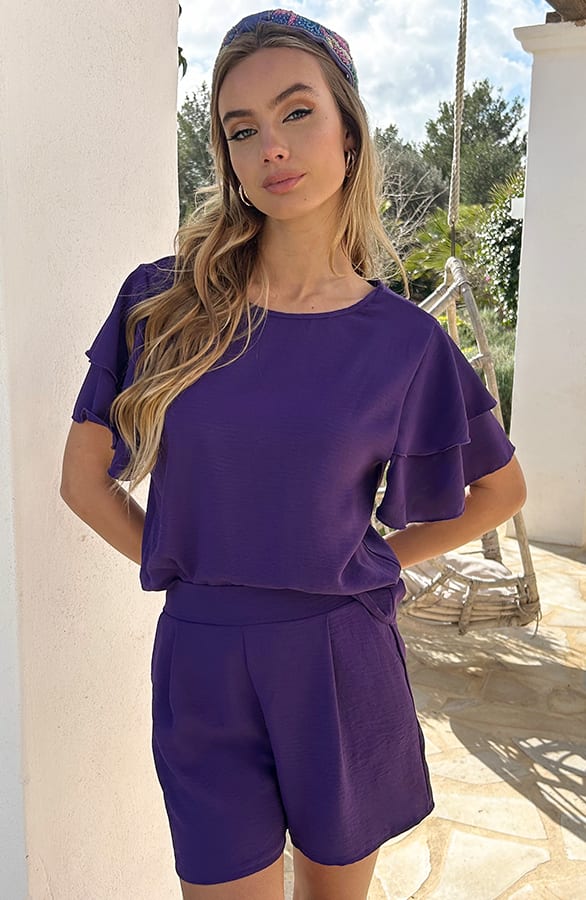 Top Met Ruffle Mouw Lilly Donker Paars – shirts & tops — foto 4