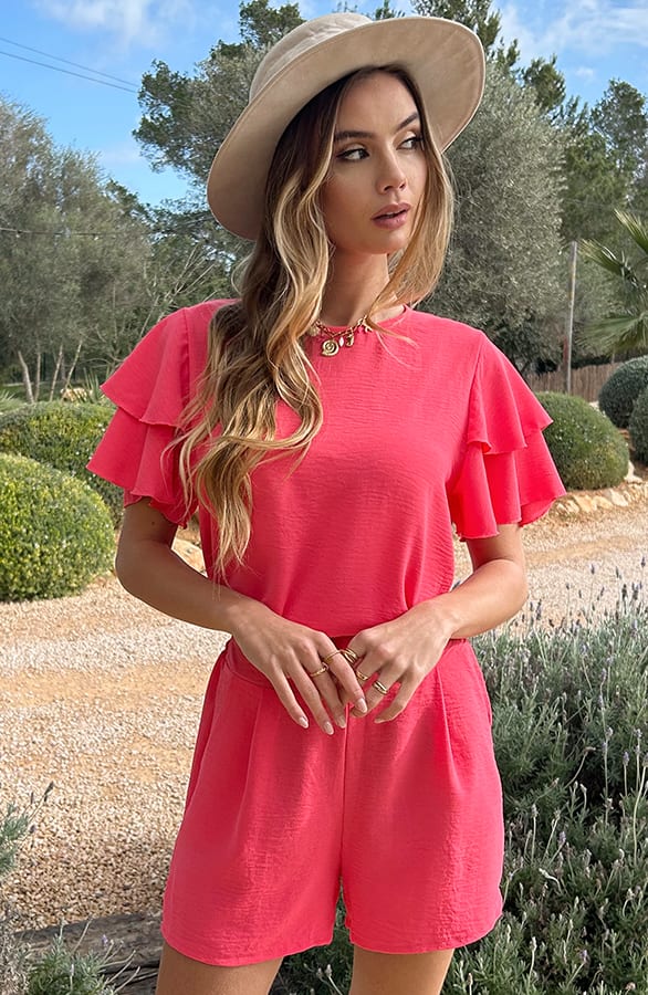 Top Met Ruffle Mouw Lilly Koraal – shirts & tops