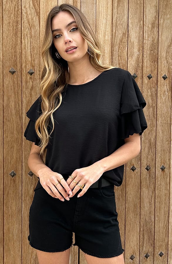 Top Met Ruffle Mouw Lilly Zwart – shirts & tops — foto 9