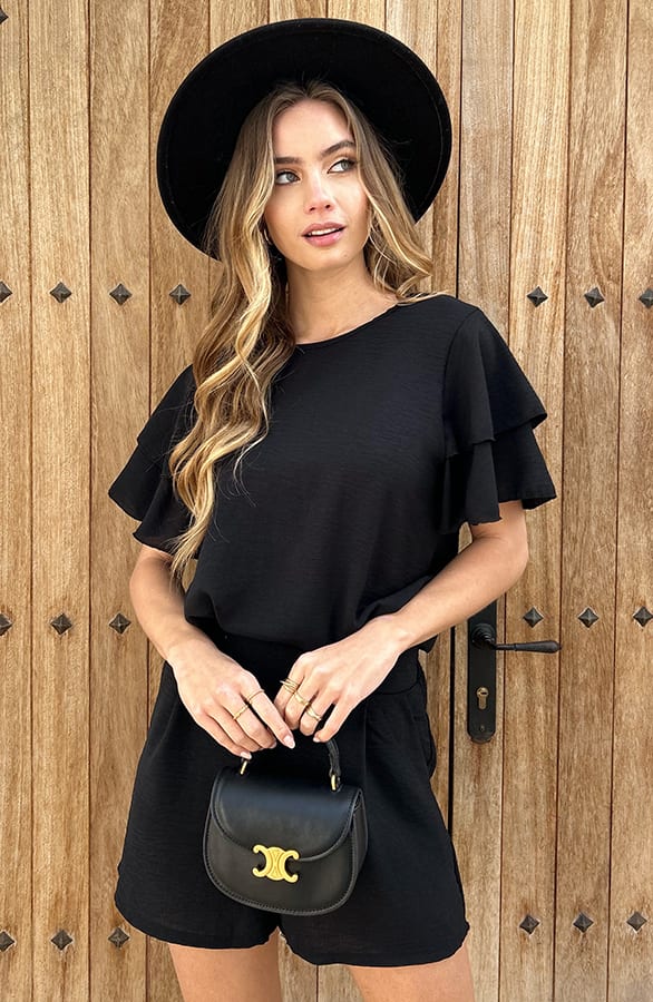 Top Met Ruffle Mouw Lilly Zwart