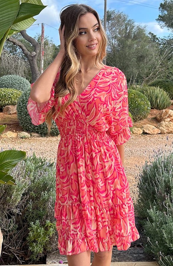 V-Hals Print Dress Marrit Koraal – alle jurkjes — foto 7