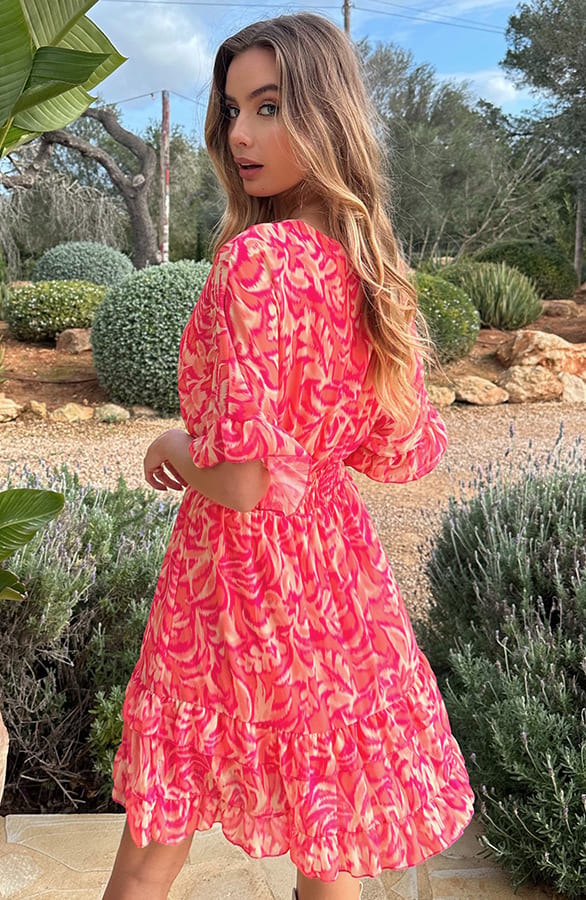 V-Hals Print Dress Marrit Koraal – alle jurkjes — foto 5