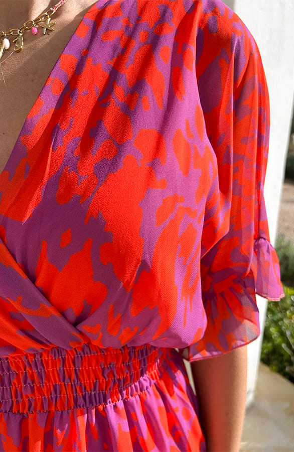V-Hals Print Dress Marrit Oranje Lila – alle jurkjes — foto 7