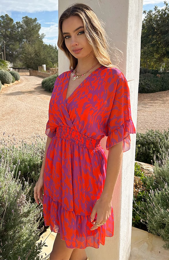 V-Hals Print Dress Marrit Oranje Lila – alle jurkjes — foto 4
