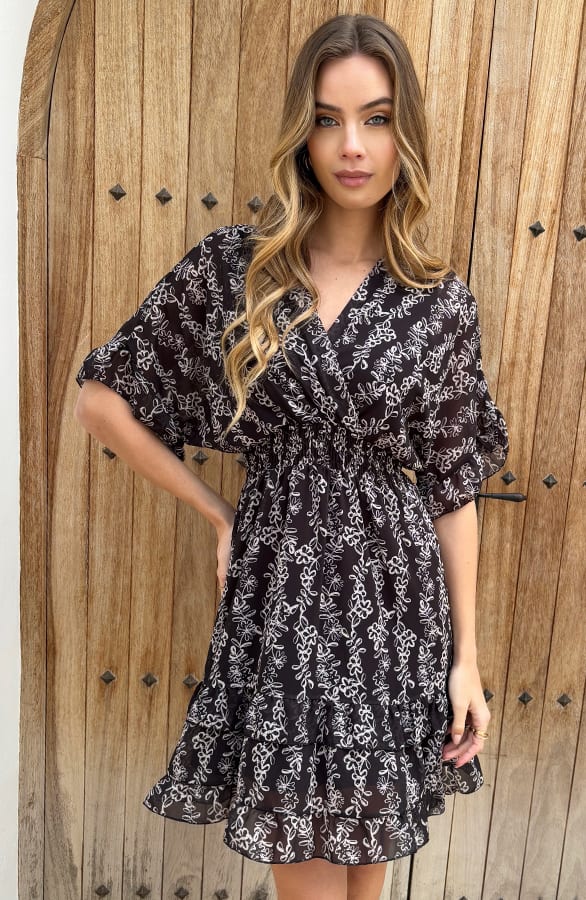 V-hals Flower Print Dress Marrit Zwart – alle jurkjes — foto 14