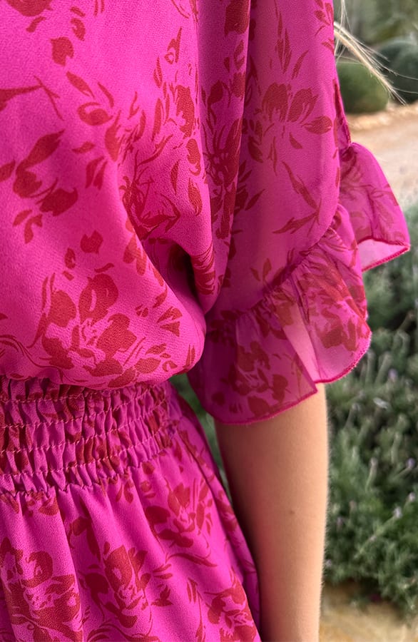 V-hals Print Dress Marrit Floral Fuchsia – alle jurkjes — foto 6