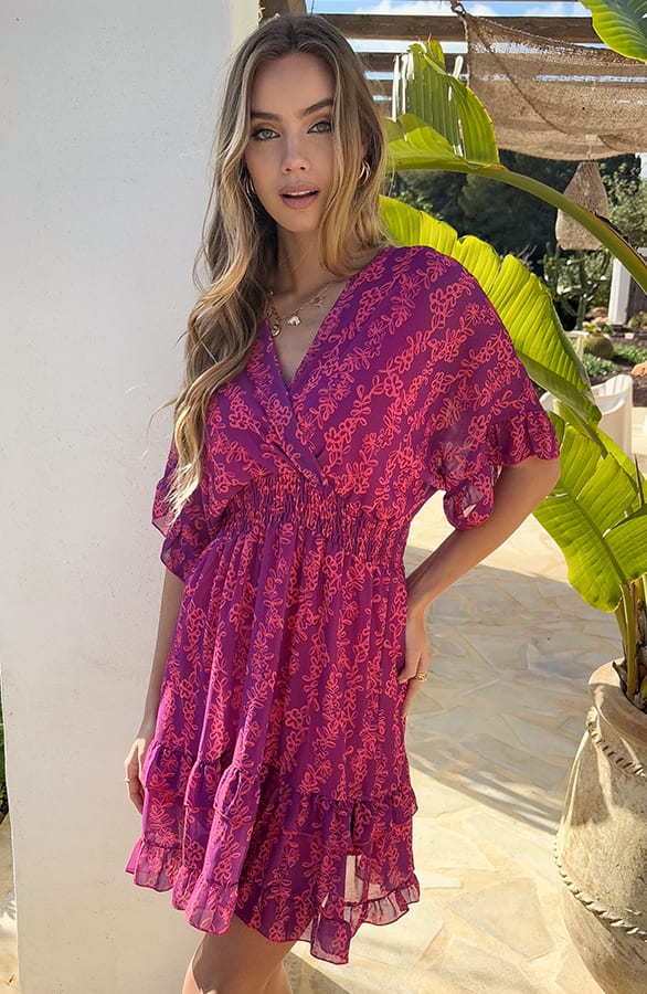 V-hals Print Dress Marrit Roze – alle jurkjes — foto 4