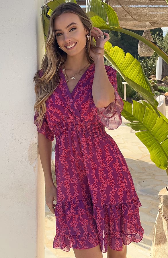 V-hals Print Dress Marrit Roze – alle jurkjes — foto 6