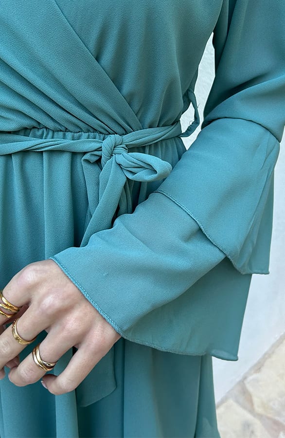 V-Hals Ruffle Jurk Dewy Mint – shoparchief — foto 8