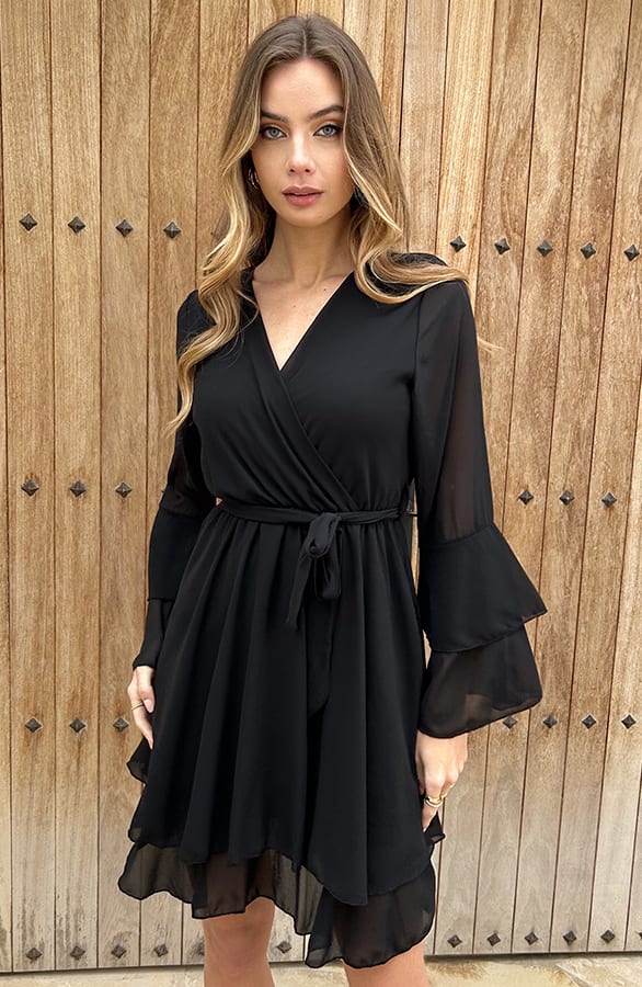 V-Hals Ruffle Jurk Dewy Zwart – alle jurkjes — foto 6
