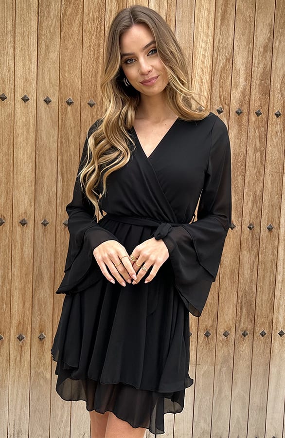 V-Hals Ruffle Jurk Dewy Zwart