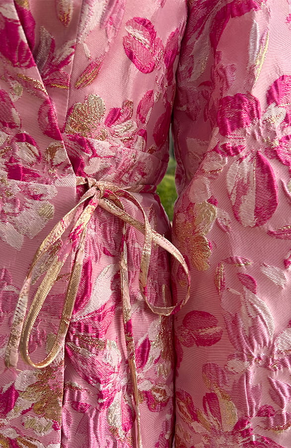 Wijde Mouw Jacquard Jurk Merel Fuchsia – alle jurkjes — foto 6