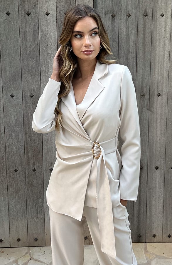 Wrap Blazer Gouden Detail Jette Beige – shoparchief