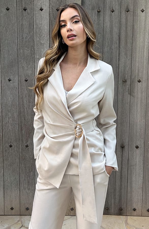 Wrap Blazer Gouden Detail Jette Beige – shoparchief — foto 8