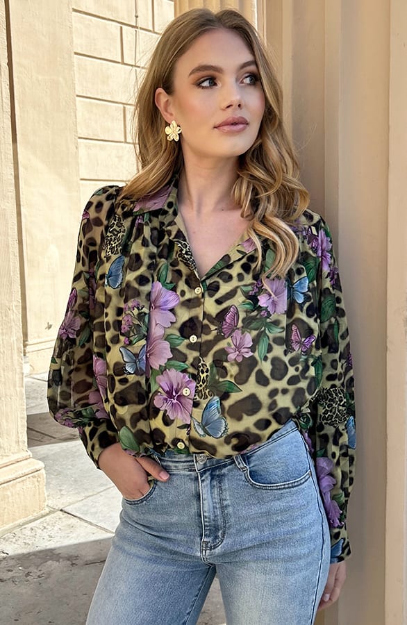 Bloemen Leopard Print Blouse – shoparchief — foto 10