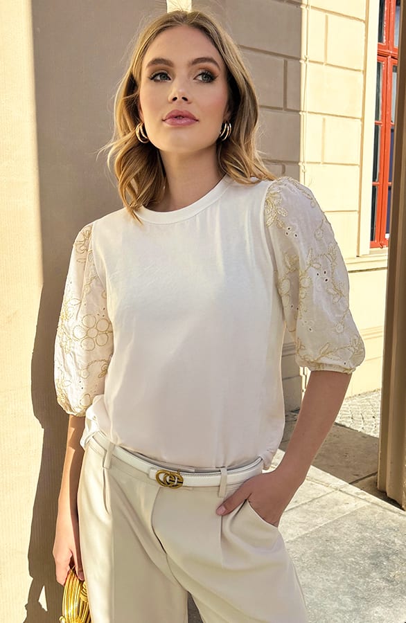Bloemen Pofmouwen Top Ecru – shirts & tops — foto 5