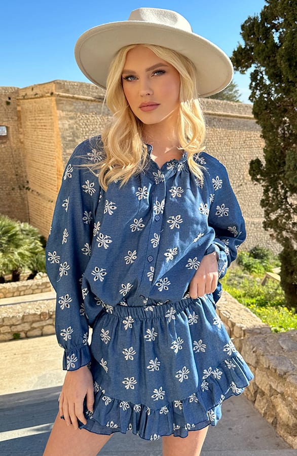 Bloemen Ruffle Blouse Noortje Denim – shoparchief — foto 5