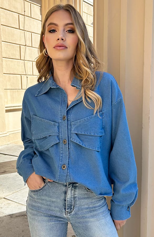 Spijker Strik Blouse Blauw – kleding — foto 5