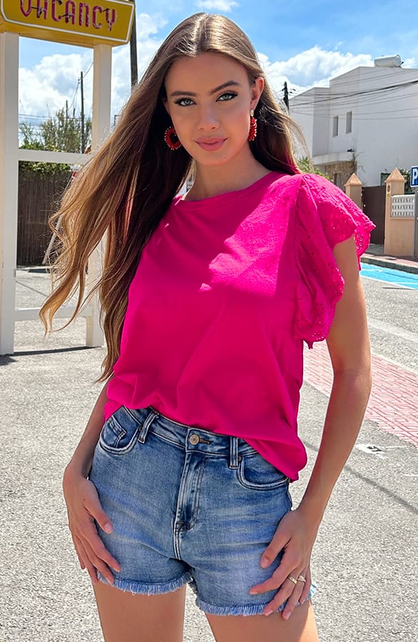 Broderie Detailed Top Leya Fuchsia – shoparchief — foto 2