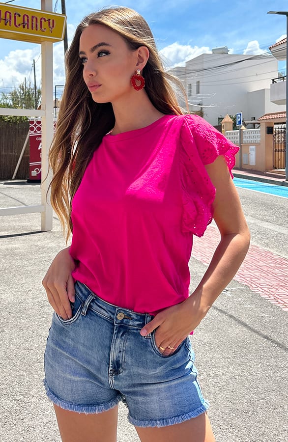 Broderie Detailed Top Leya Fuchsia – shoparchief — foto 3
